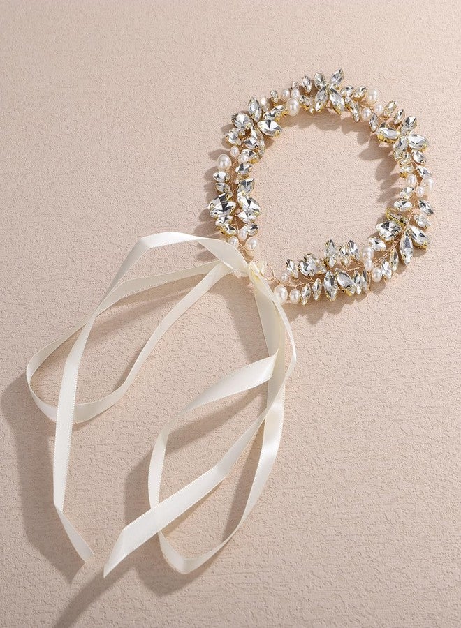 Chargances Wedding Brides Headpiece Rhinestone Pearls Hair Vine Bridal Jewelry Hair Accessories for Women (Gold) - Image 3